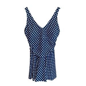 Polka Dot Swimdress Tummy Control One Piece Bathing Suit‎ Womens Large